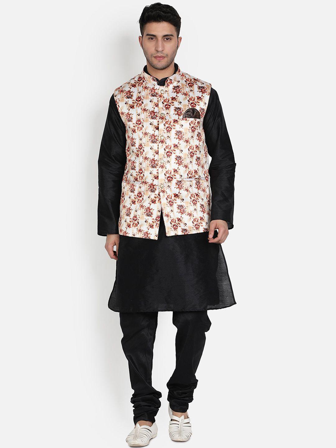 armaan ethnic men black regular dupion silk kurta with churidar