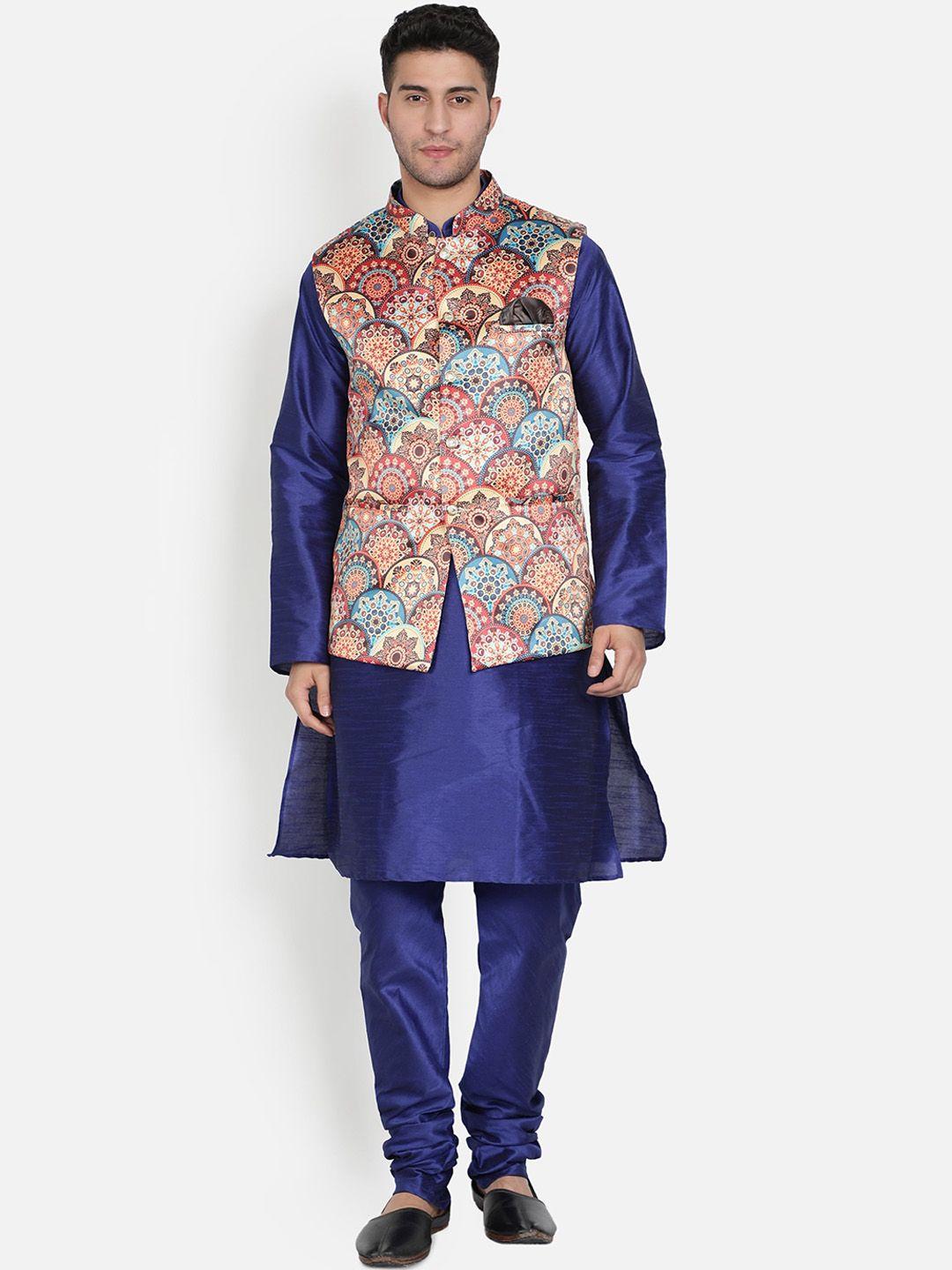 armaan ethnic men blue regular dupion silk kurta with churidar