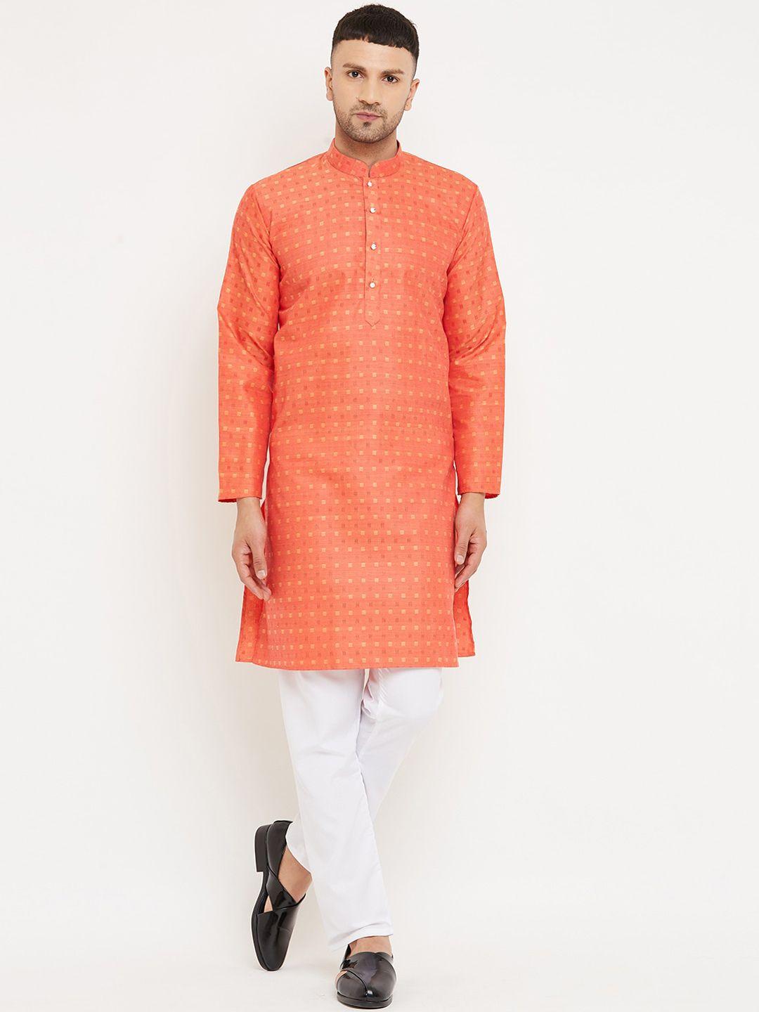 armaan ethnic men coral orange pure cotton kurta with pyjamas