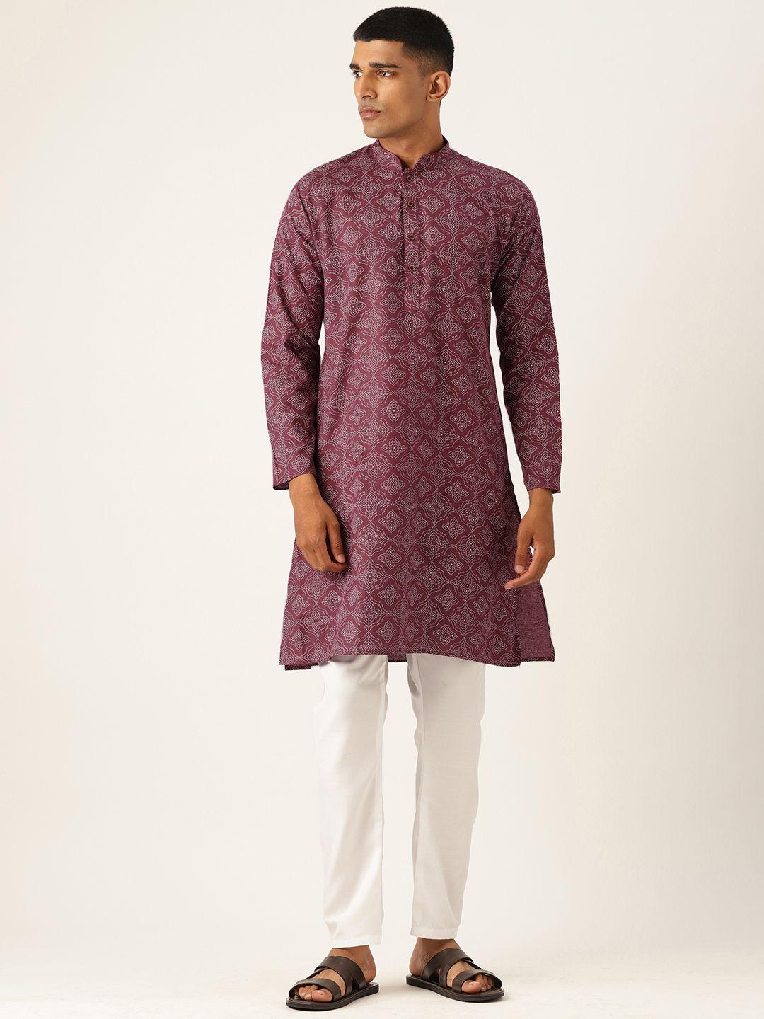 armaan ethnic men ethnic motifs printed regular pure cotton kurta with pyjamas