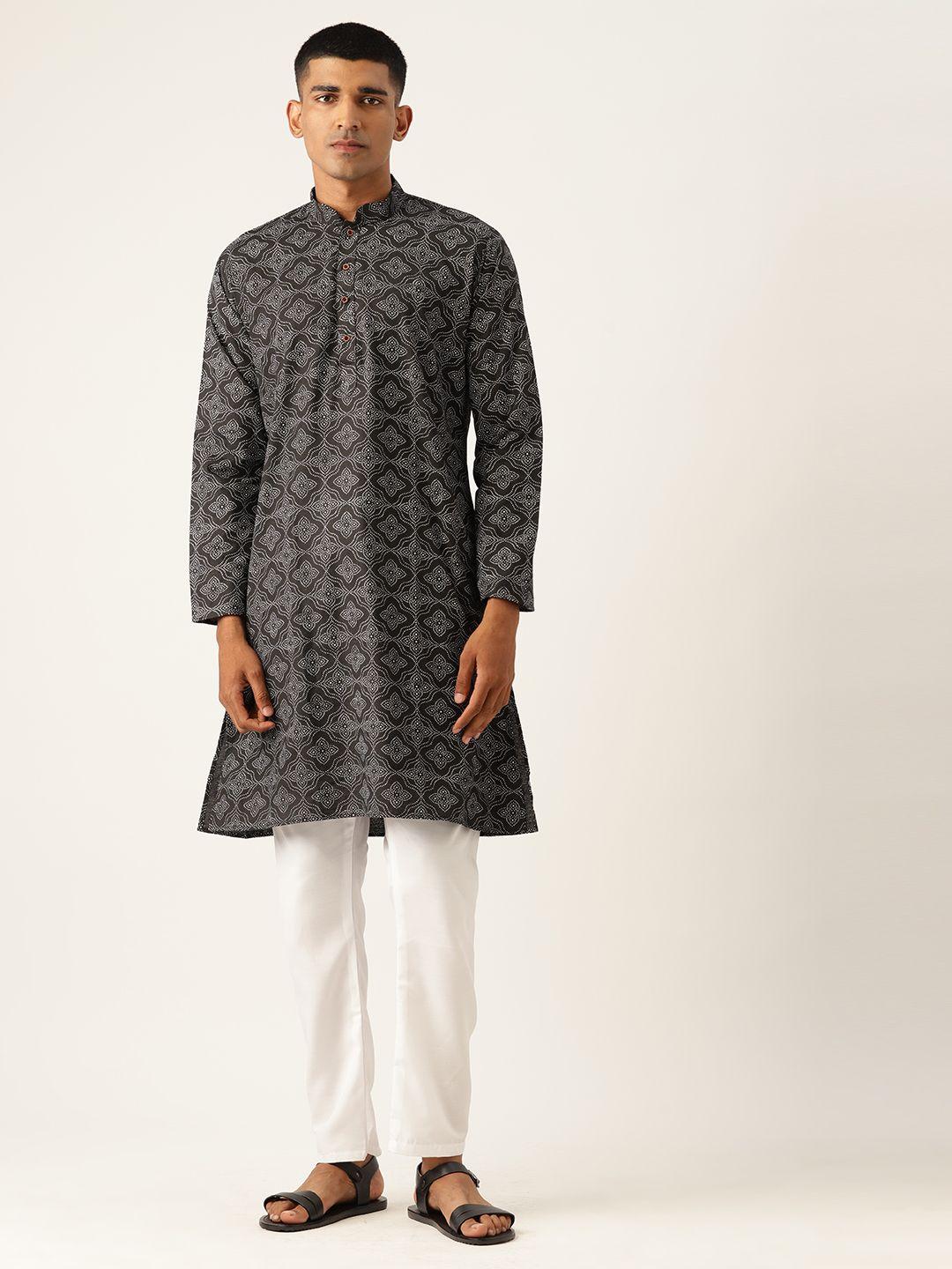 armaan ethnic men ethnic motifs printed regular pure cotton kurta with pyjamas