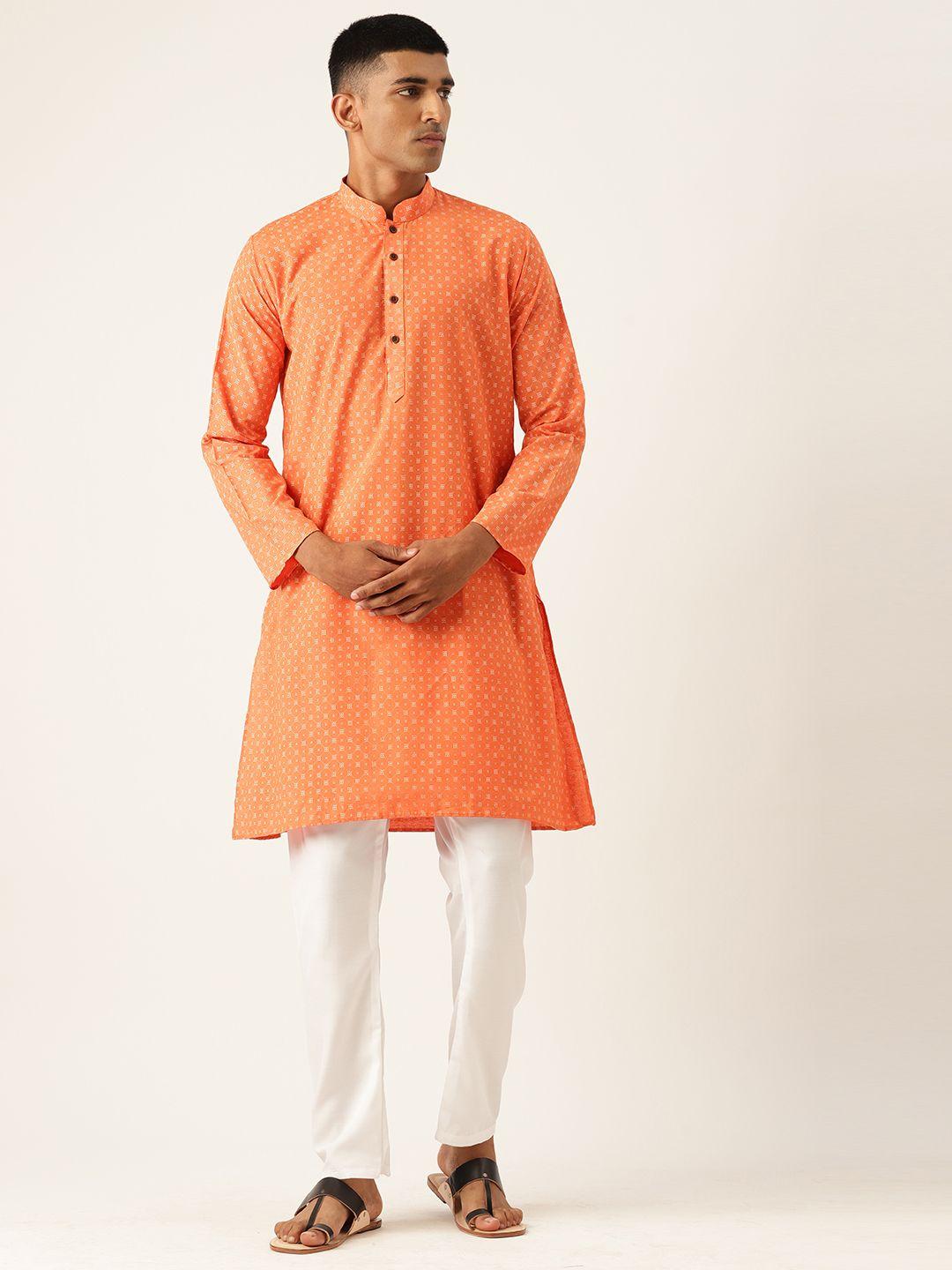 armaan ethnic men ethnic motifs printed regular pure cotton kurta with pyjamas