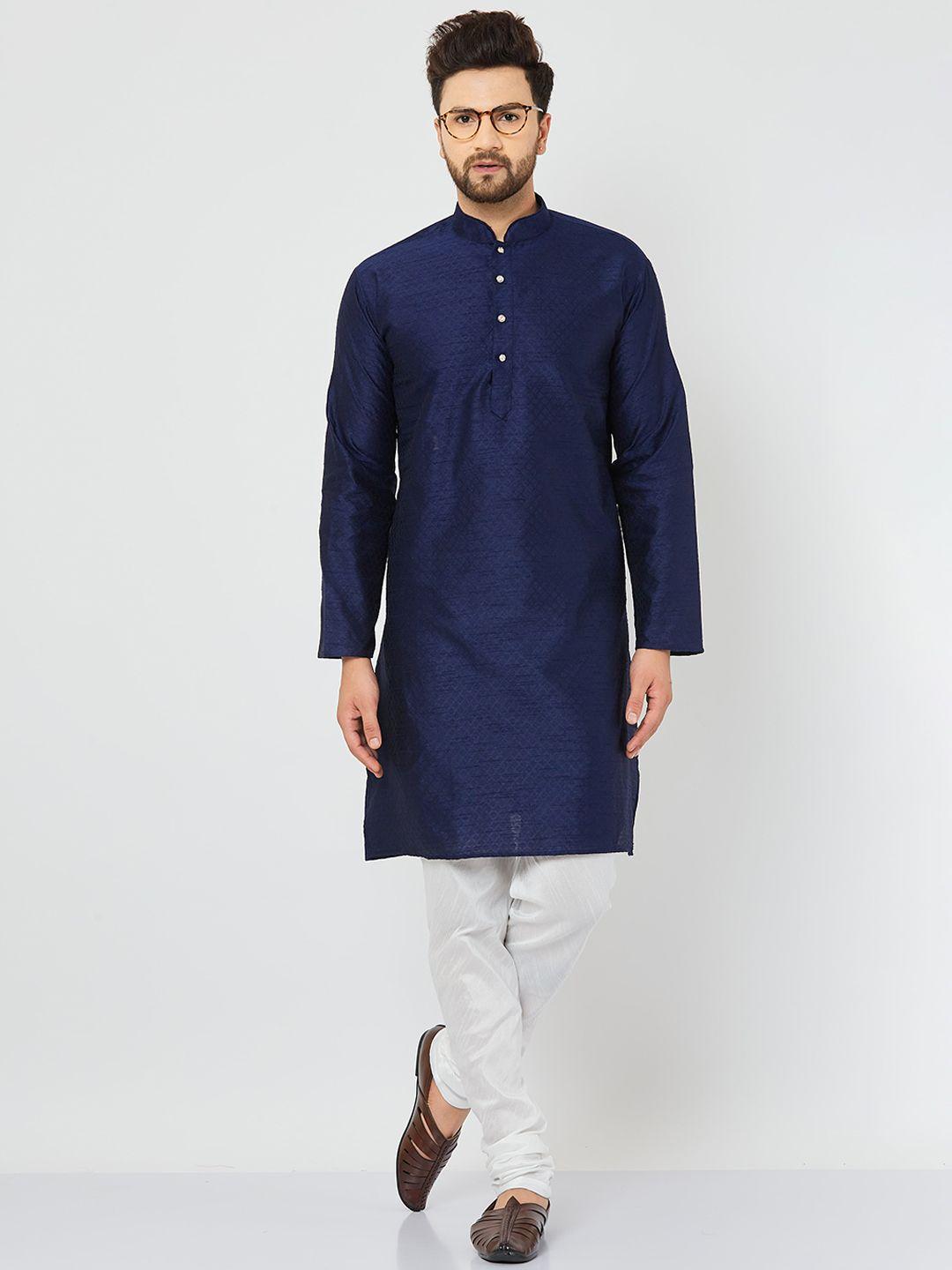 armaan ethnic men mandarin collar pure silk kurta with churidar