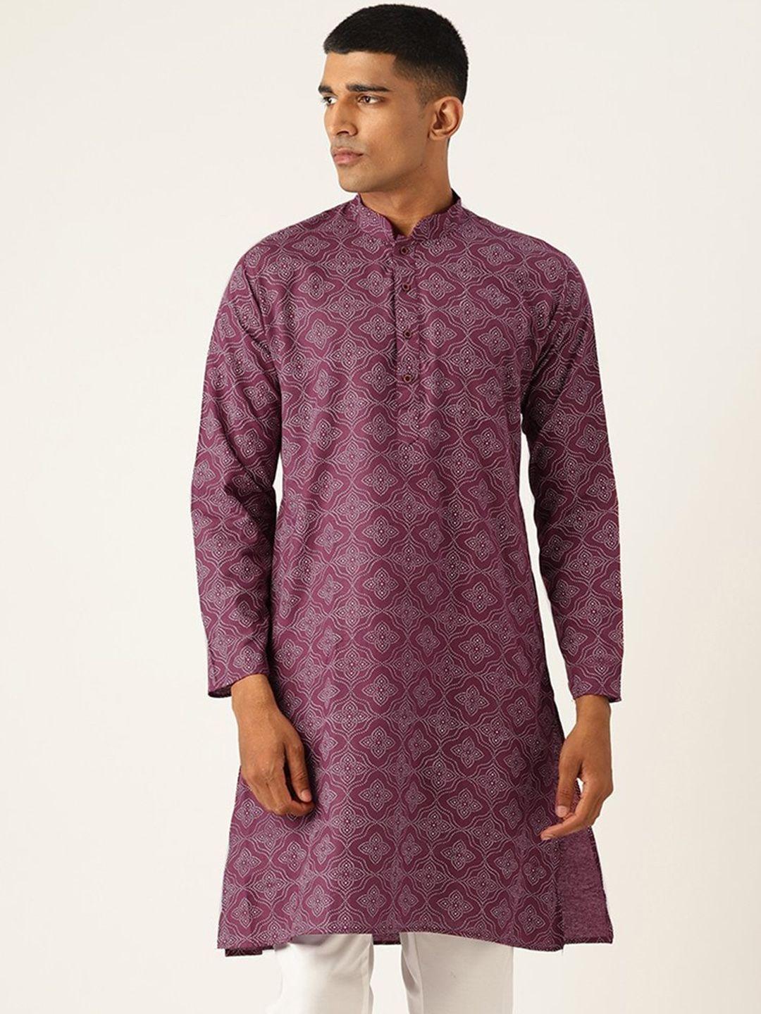 armaan ethnic men maroon thread work block print kurta