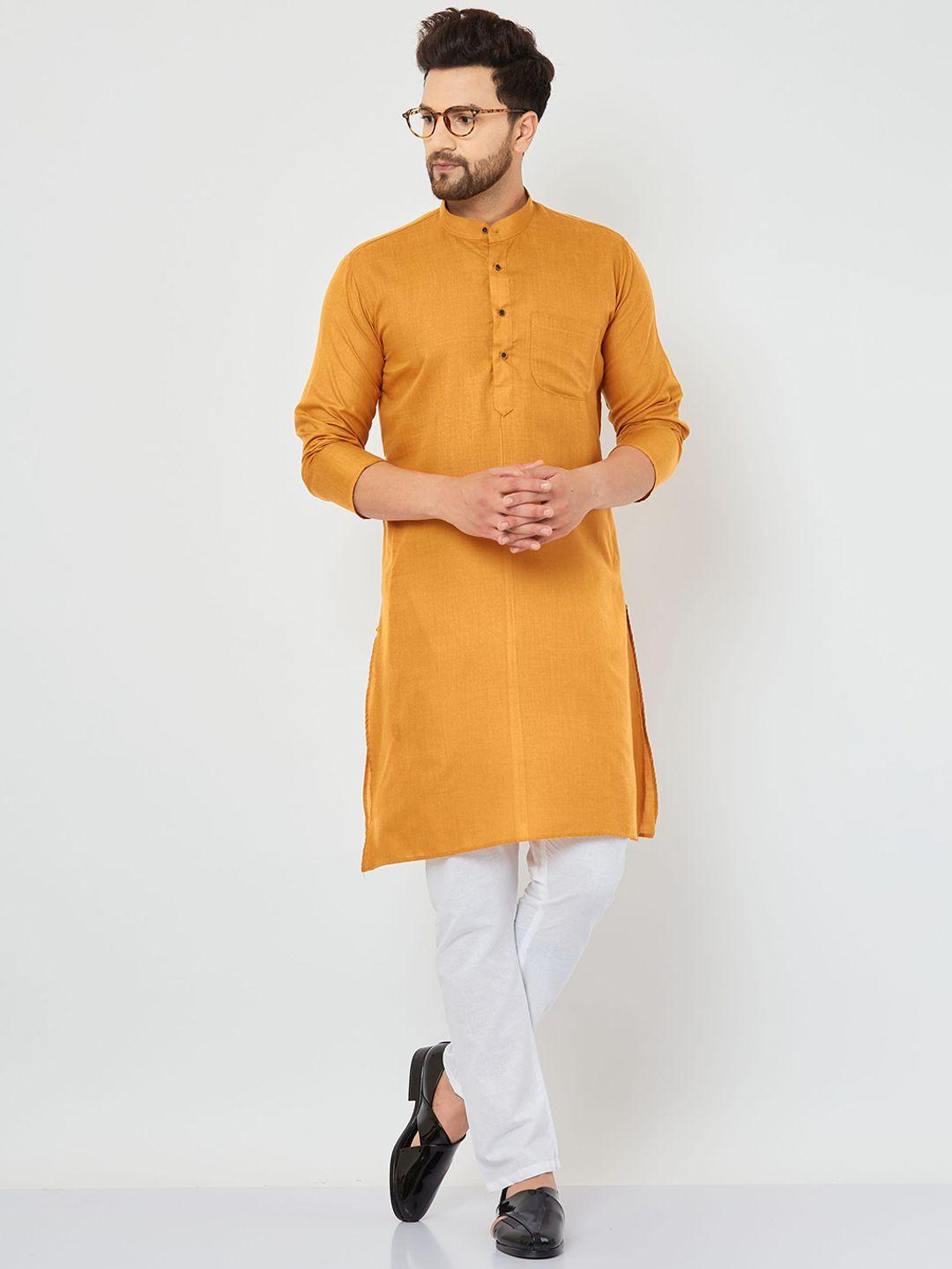 armaan ethnic men mustard yellow thread work kurta