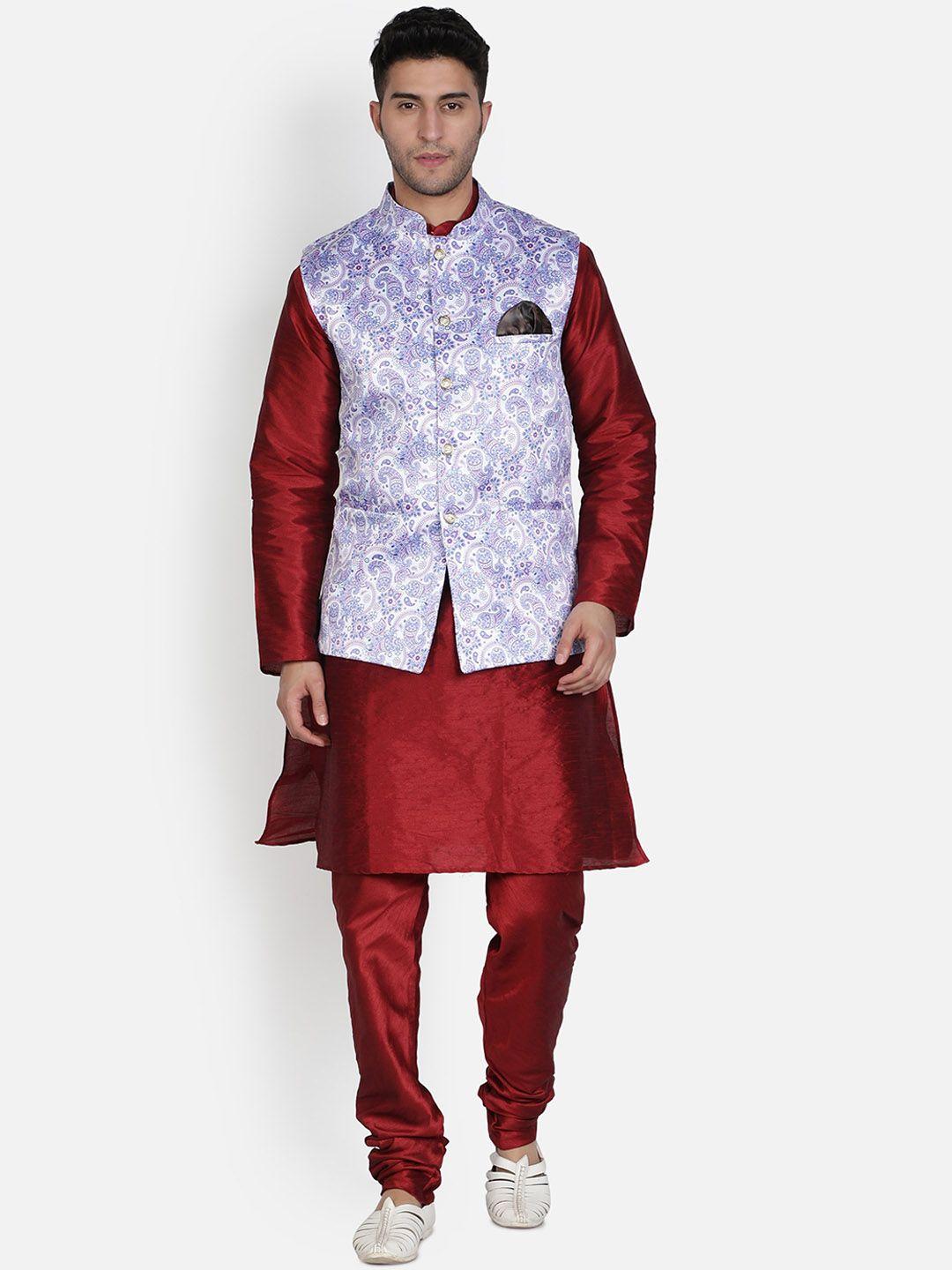 armaan ethnic men red regular dupion silk kurta with churidar