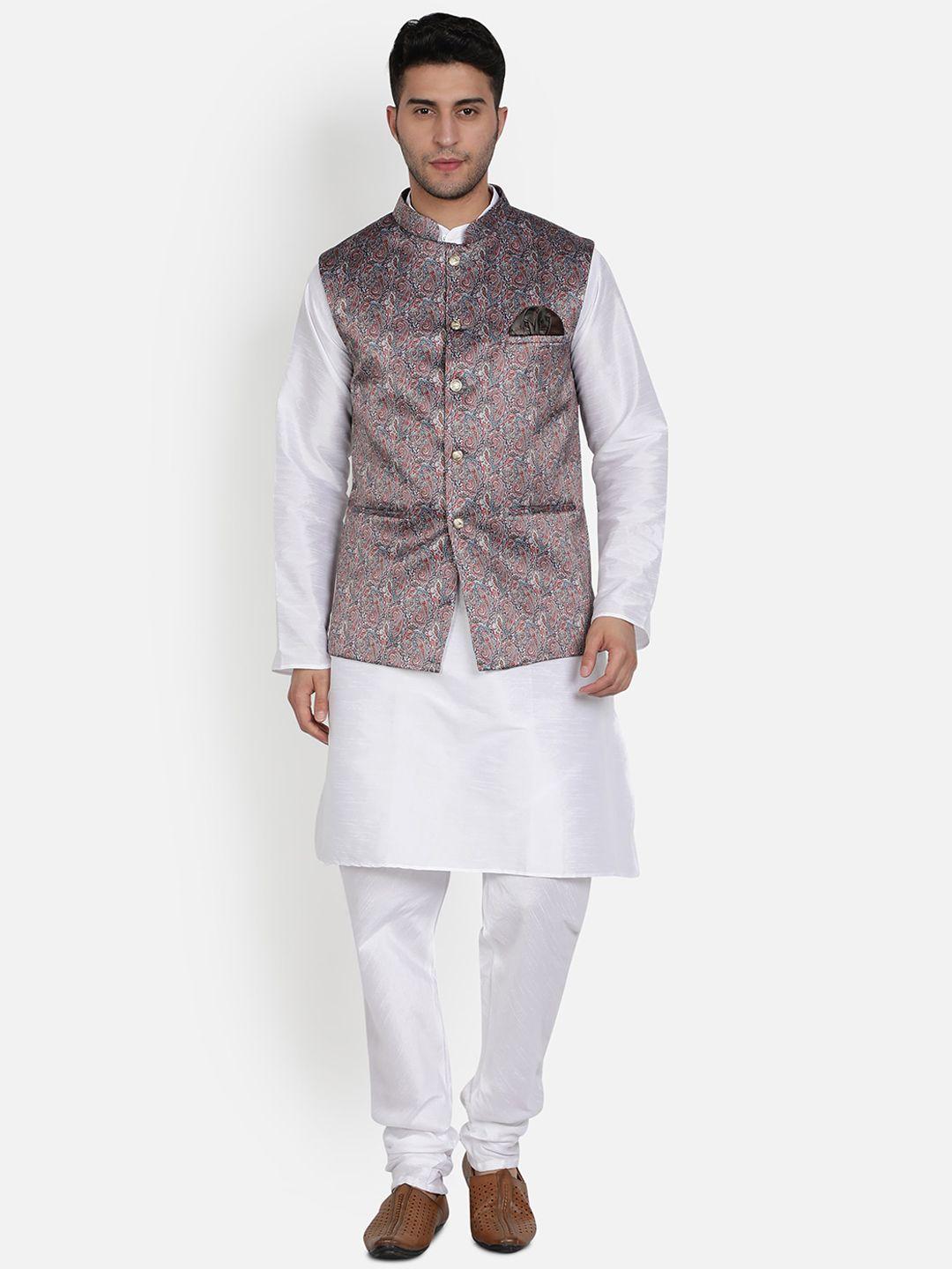 armaan ethnic men white regular dupion silk kurta with churidar