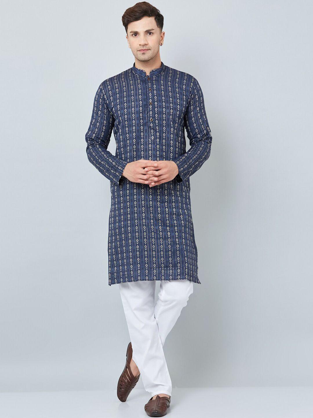 armaan ethnic printed mandarin collar straight kurta with pyjamas