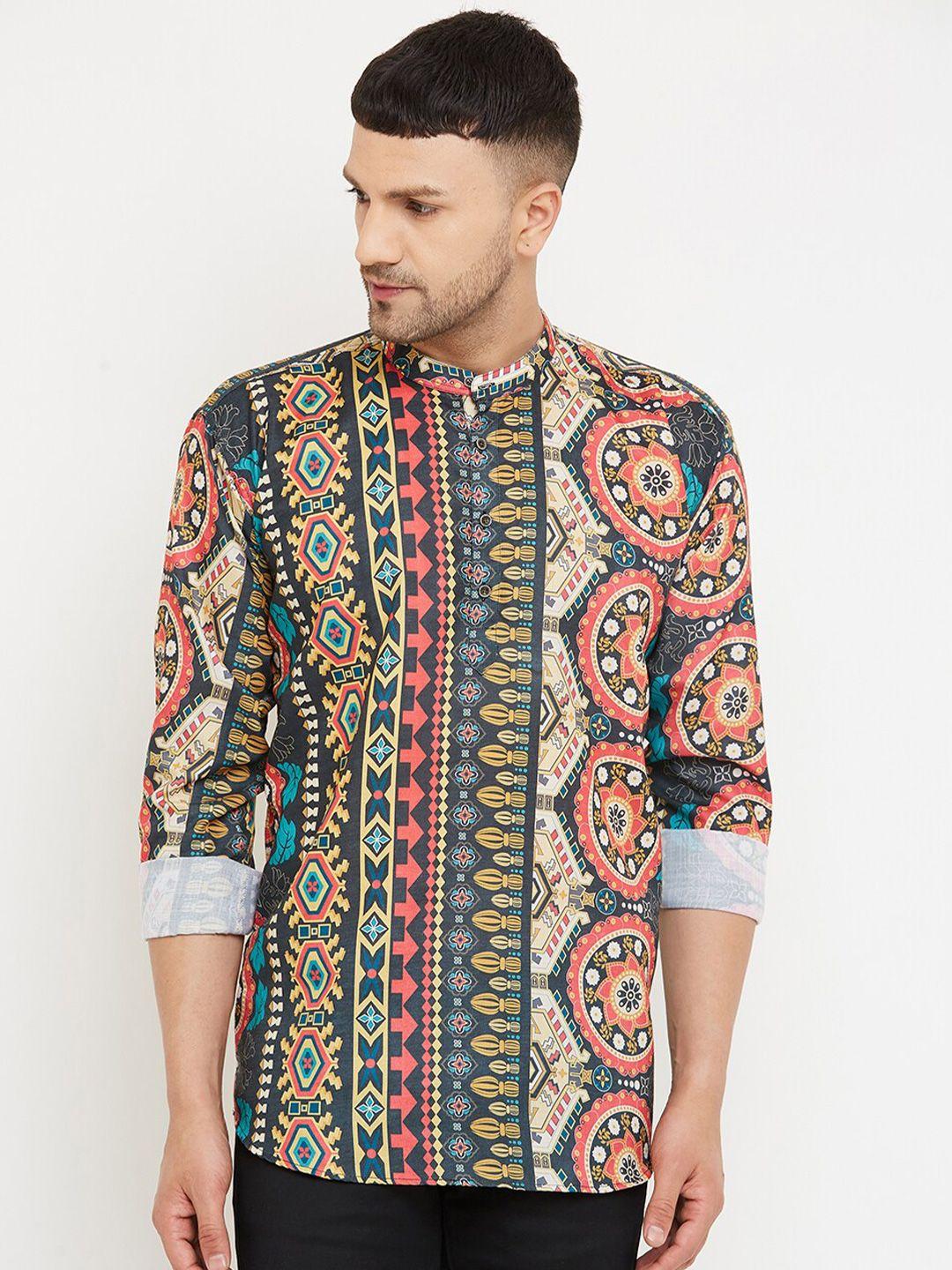 armaan ethnic printed relaxed mandarin collar cotton casual shirt