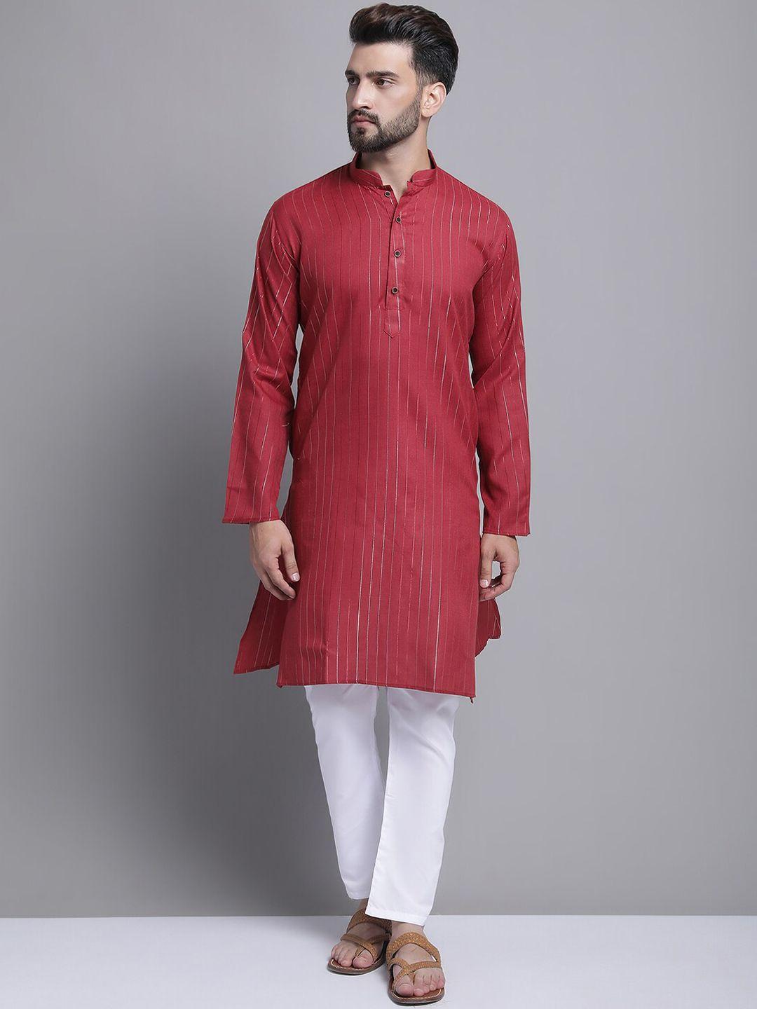 armaan ethnic self designed striped mandarin collar kurta with pyjamas