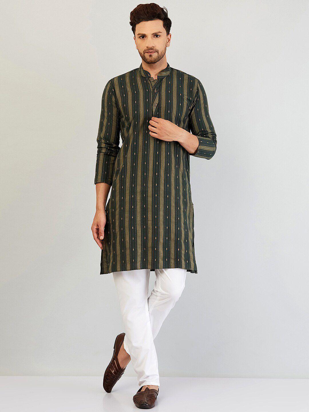 armaan ethnic striped mandarin collar kurta with pyjamas