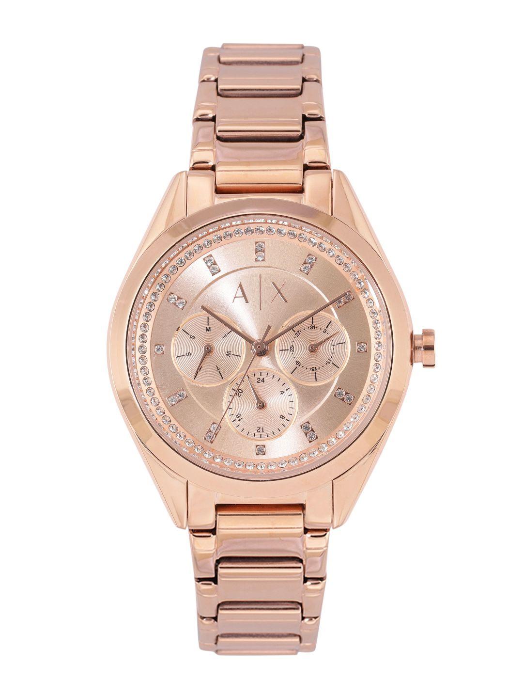 armani exchange women gold-toned embellished analogue watch ax5658