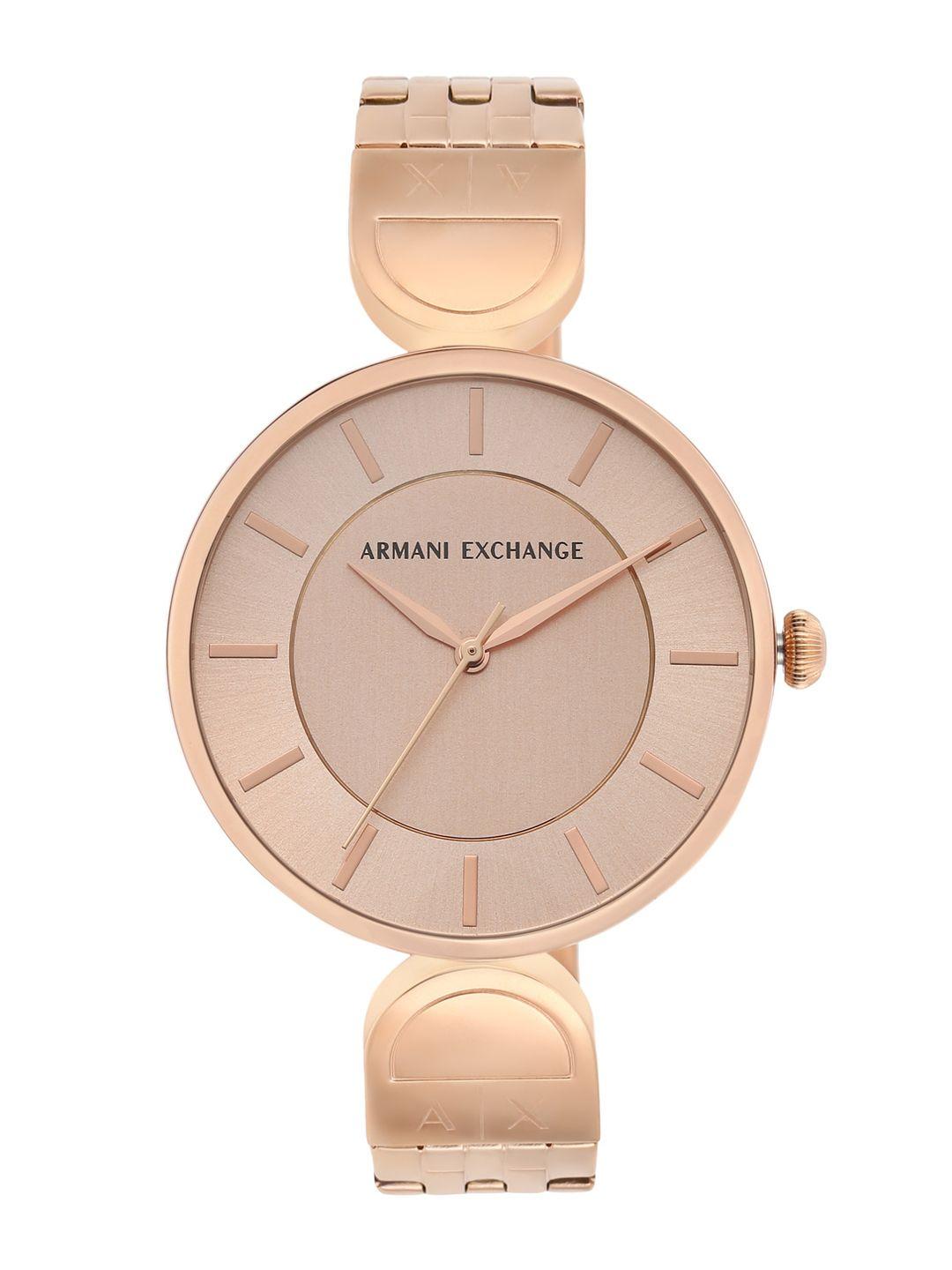 armani exchange women rose gold analogue leather watch ax5328