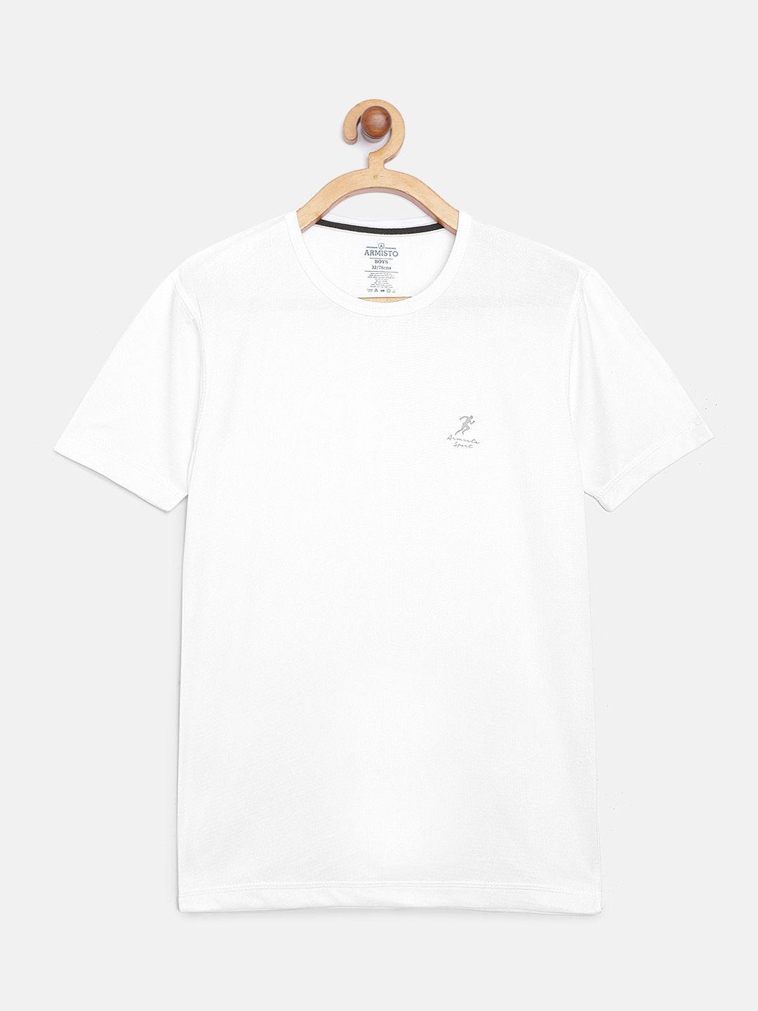 armisto boys white solid dri-fit cricket t-shirt