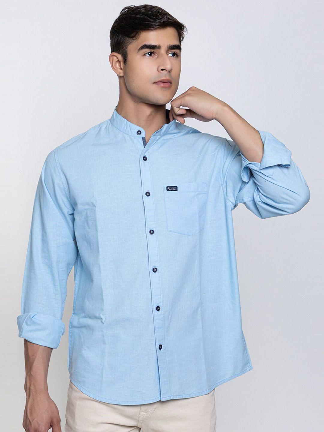 armisto band collar modern opaque linen casual shirt