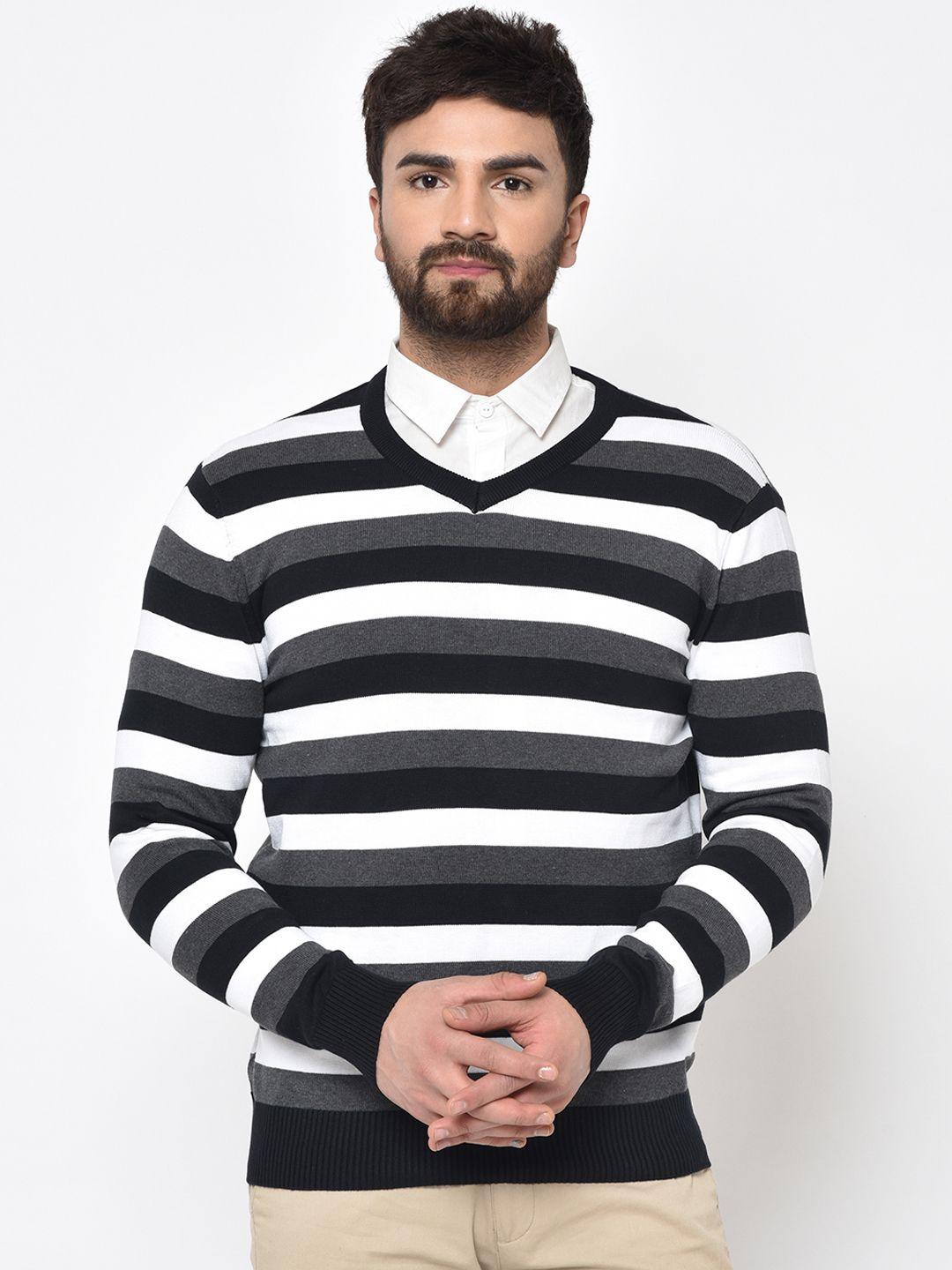 armisto men black & white striped pullover sweater