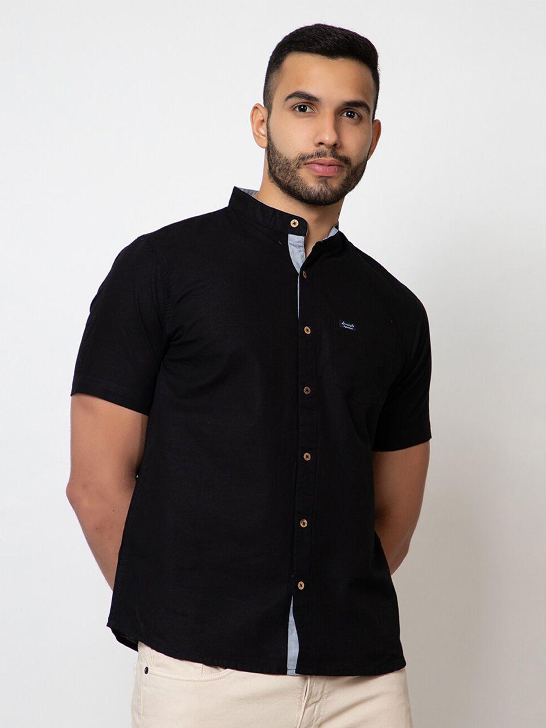 armisto men black linen smart casual shirt