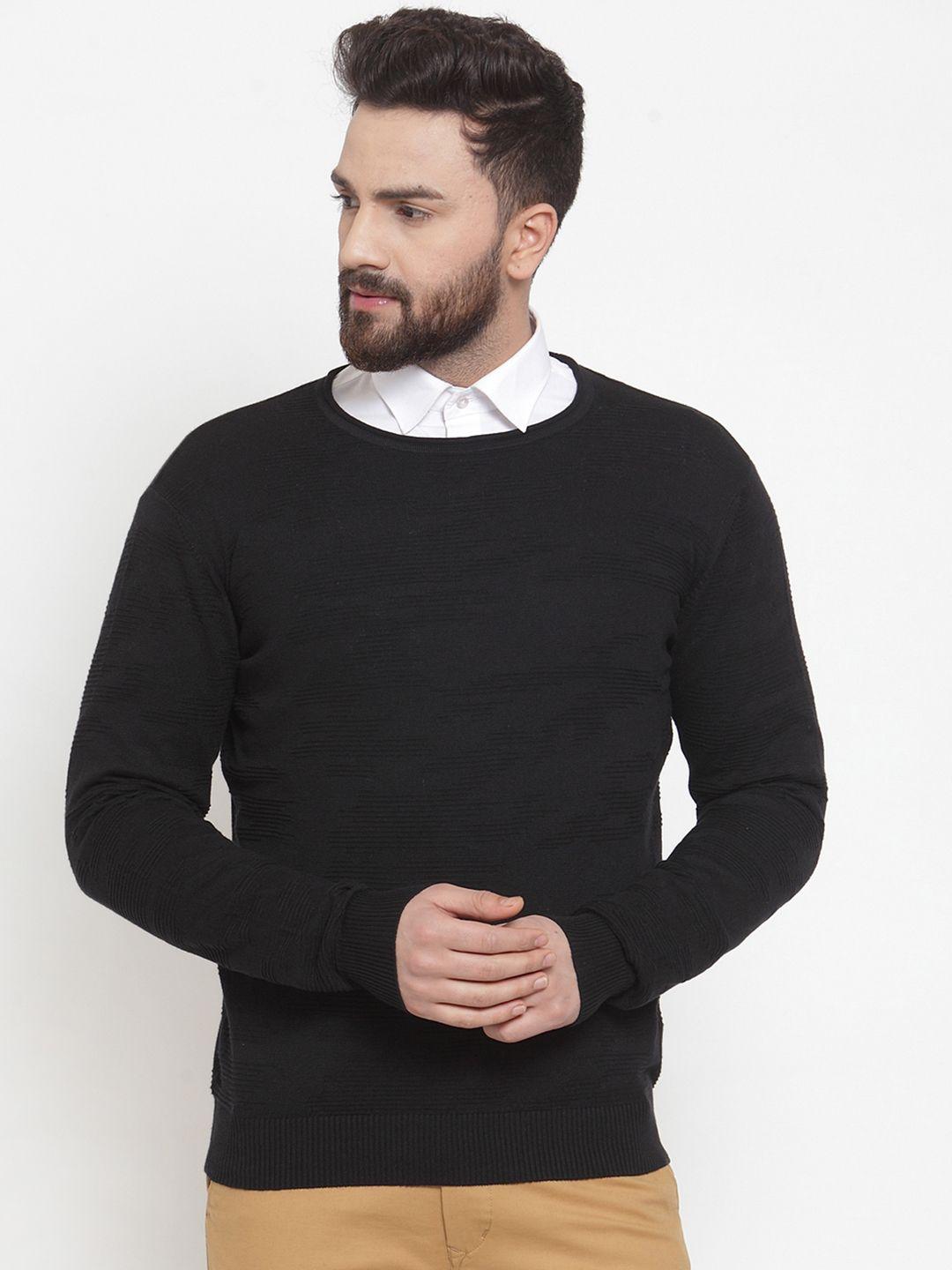 armisto men black self design lightweight pullover sweater