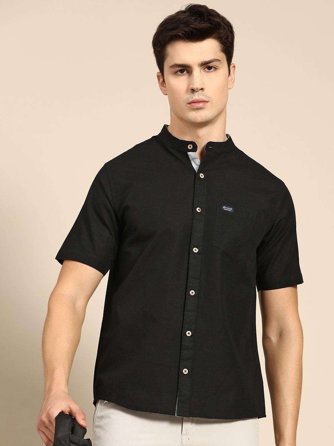 armisto men black smart fit linen semiformal shirt