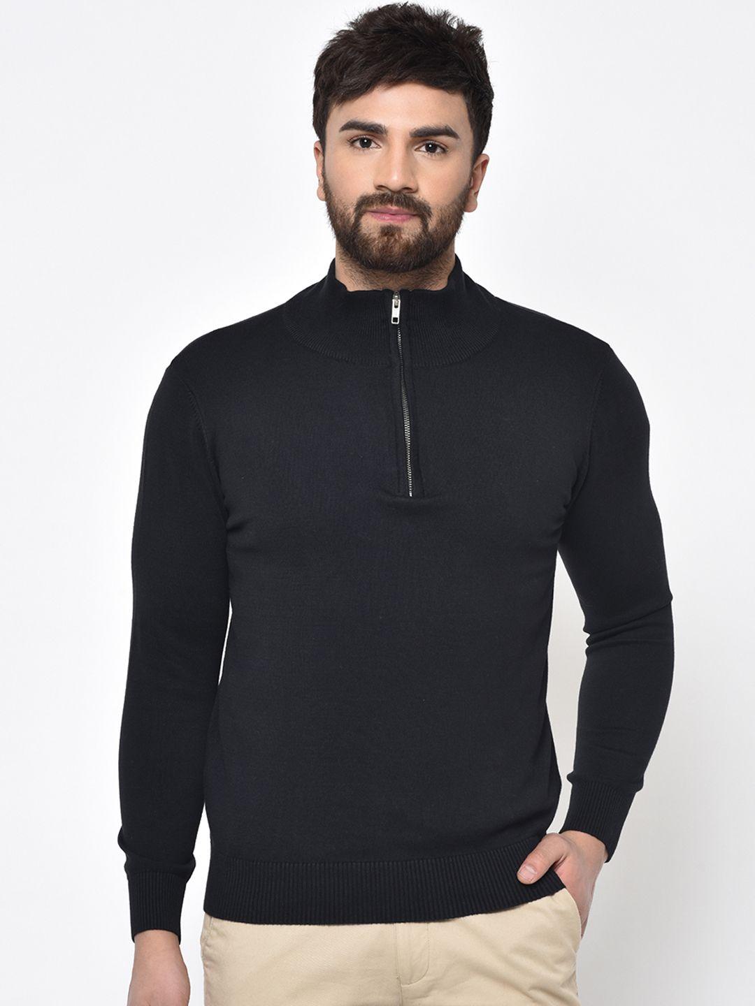 armisto men black solid half zipper sweater