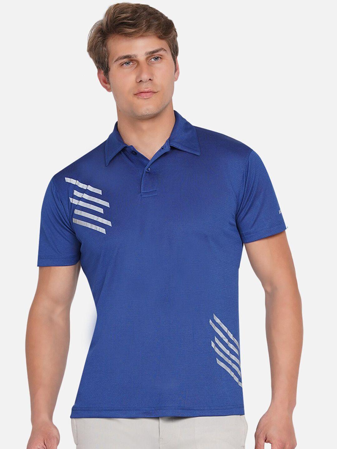 armisto men blue & white printed polo collar dri-fit training or gym t-shirt