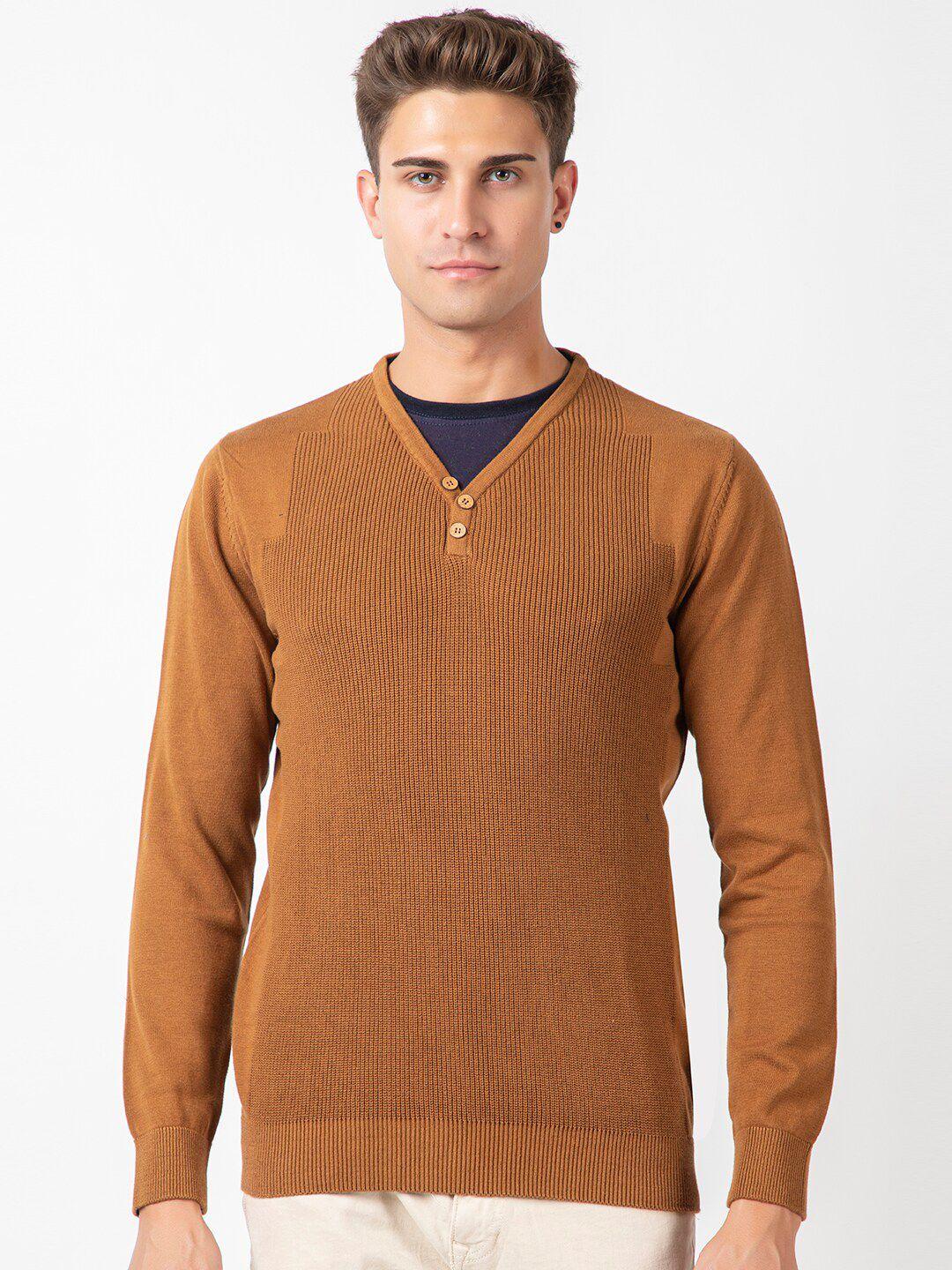 armisto men brown cotton open knit pullover