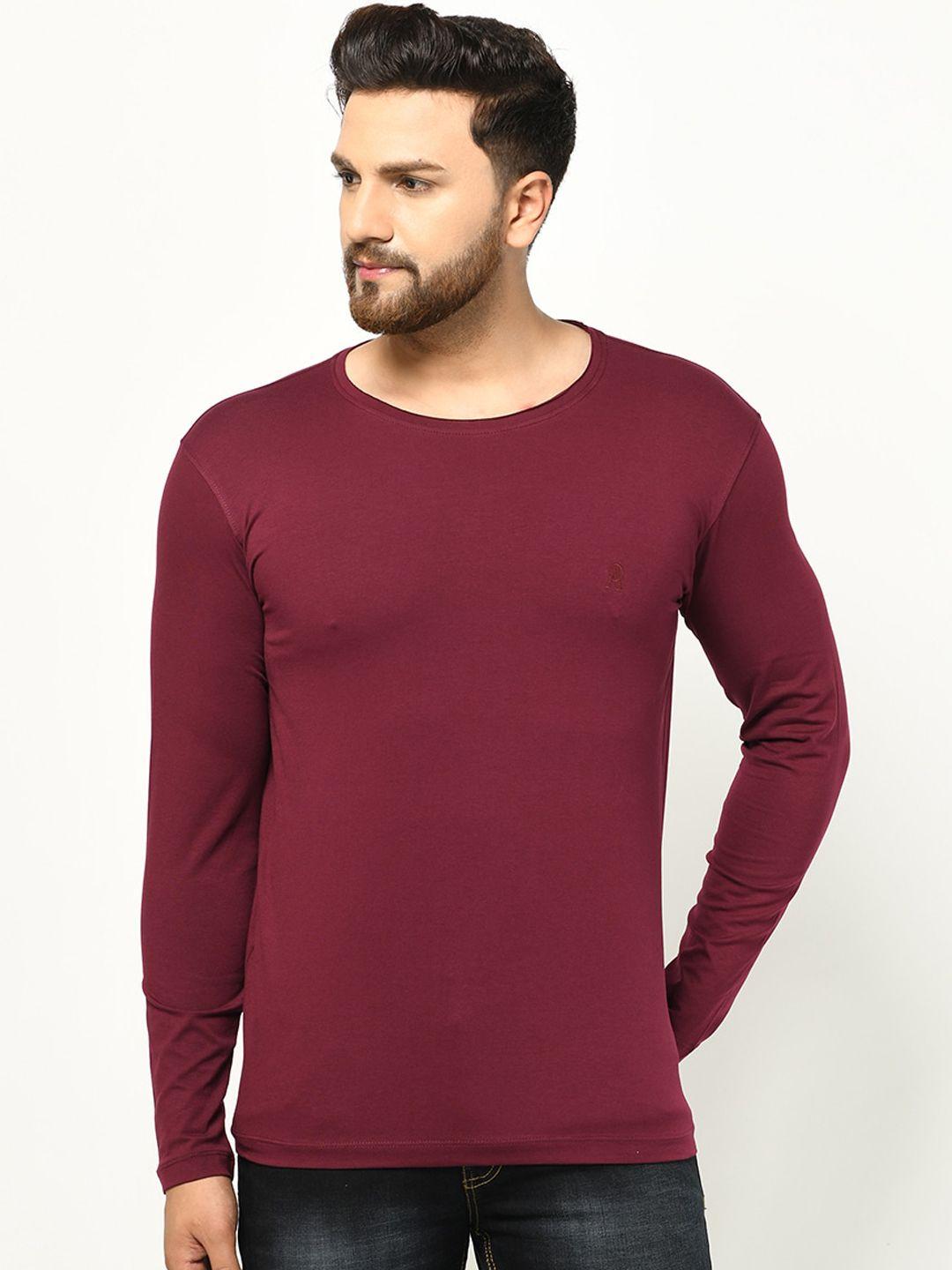 armisto men maroon solid round neck t-shirt