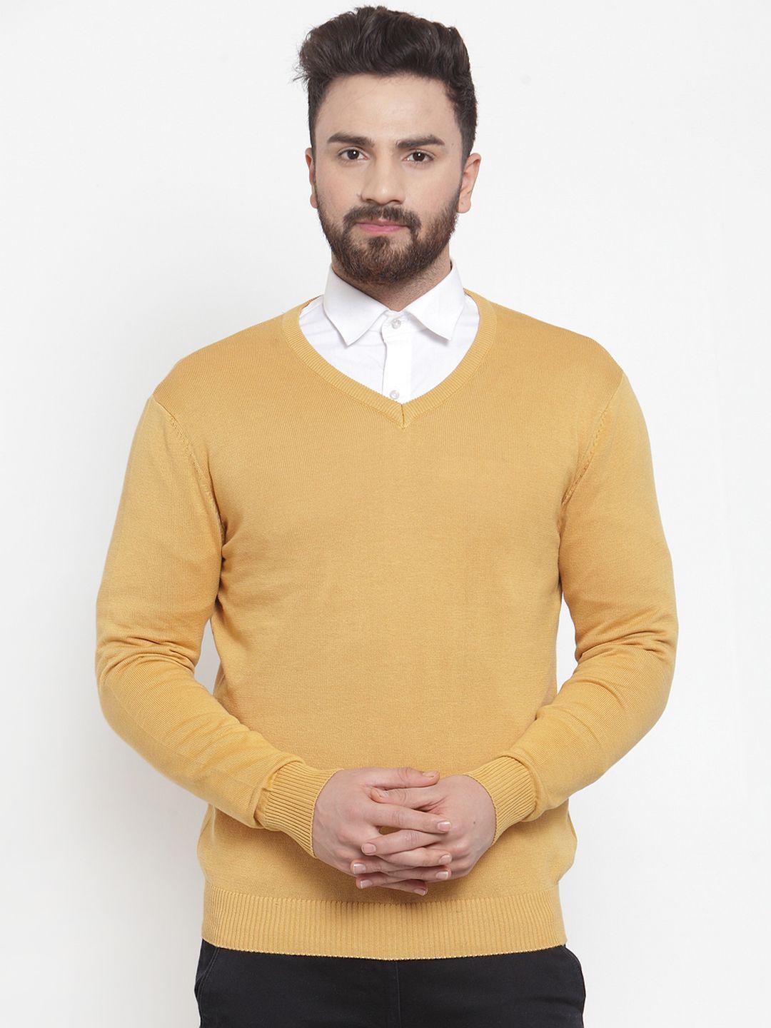 armisto men mustard yellow solid pullover sweater