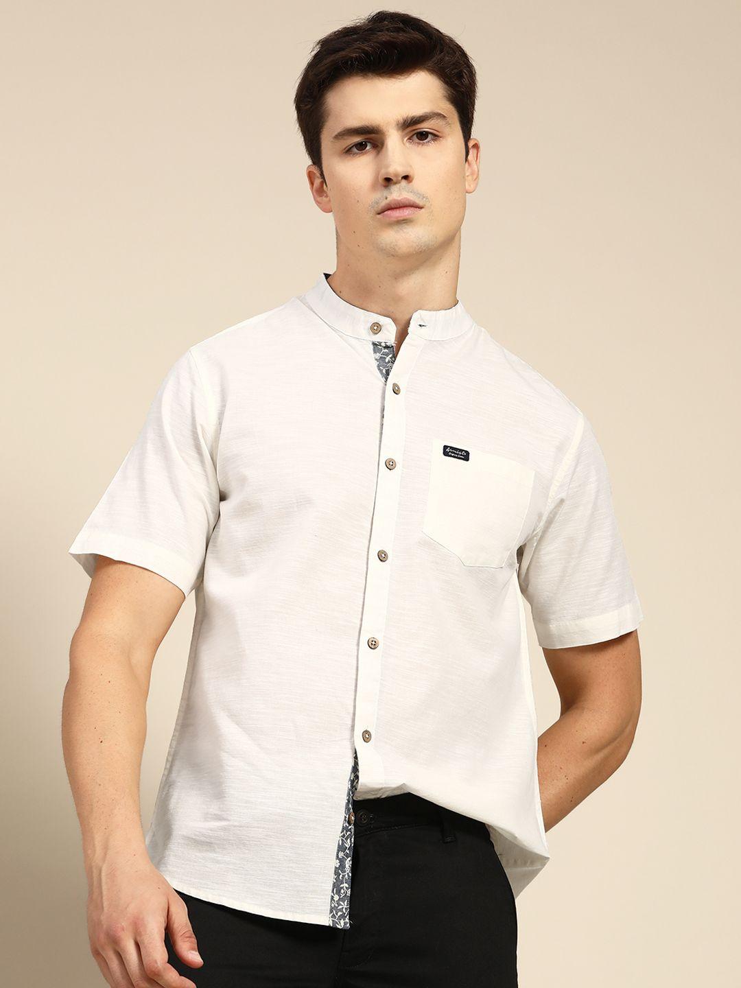 armisto men off white smart fit linen semiformal shirt