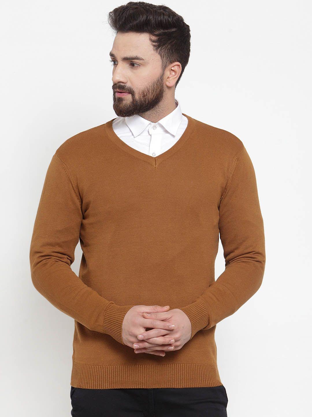 armisto men tan brown solid pullover sweater