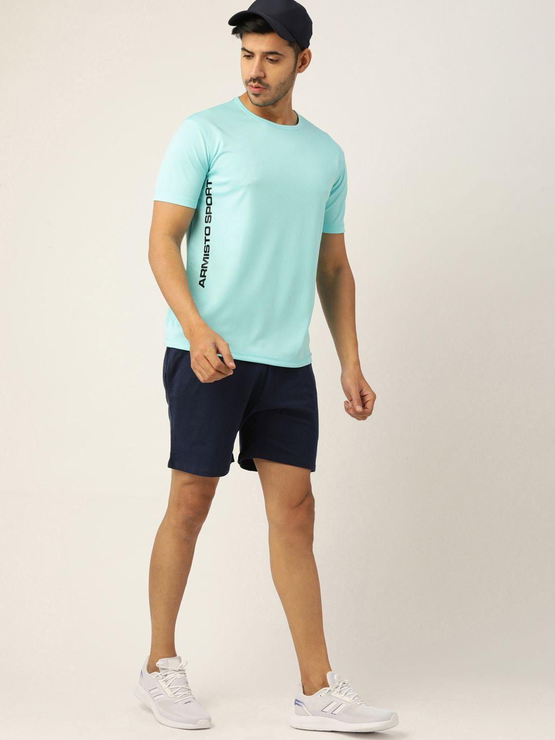 armisto men turquoise blue brand logo dri-fit solid sports t-shirt