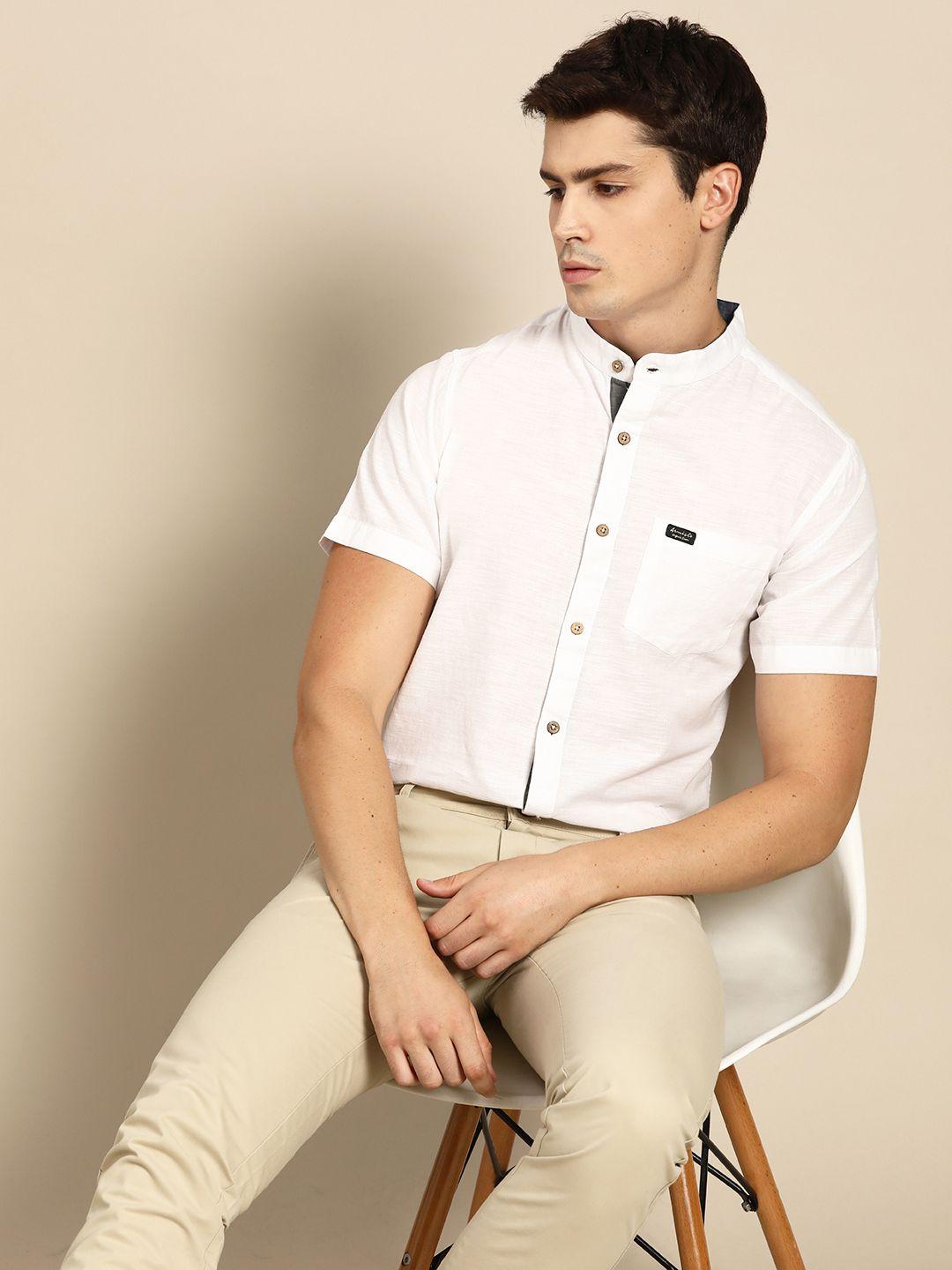 armisto men white smart fit linen semiformal shirt