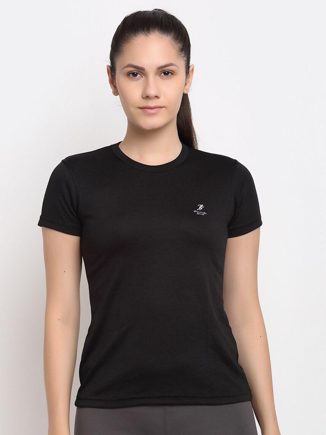 armisto women black slim fit antimicrobial gym t-shirt