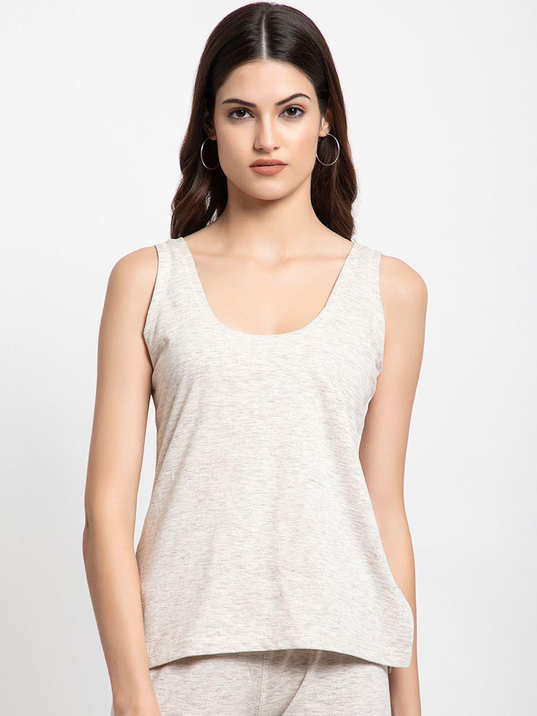 armisto women off white stretchable cotton sleeveless thermal vest top