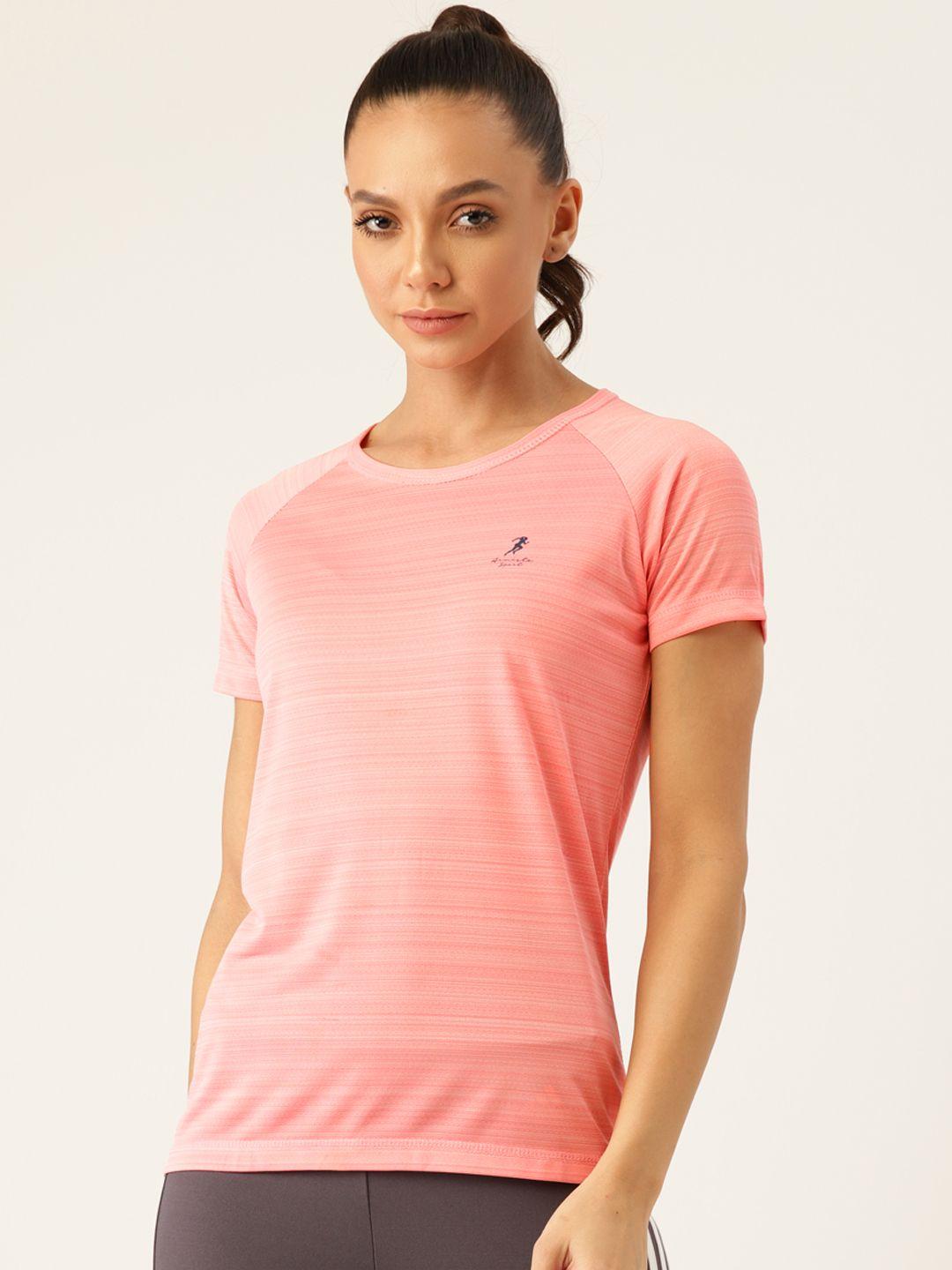 armisto women pink self design sports dri-fit slim fit yoga t-shirt