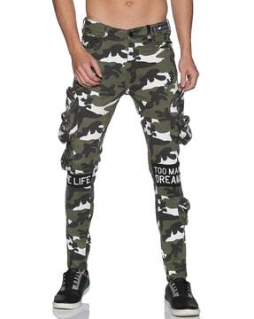 army print cargo pocket jeans