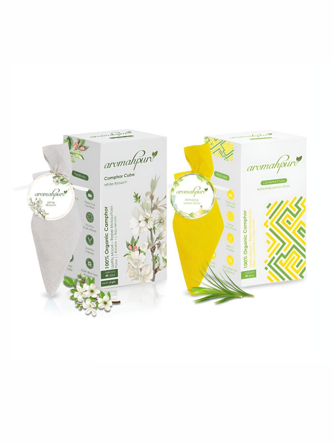 aromahpure white & yellow 2 pieces lemongrass & blossom camphor cube home fragrance