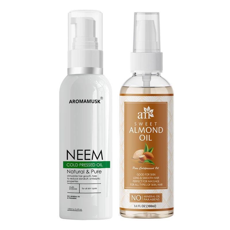 aromamusk organic 100% pure cold pressed neem & sweet almond oil