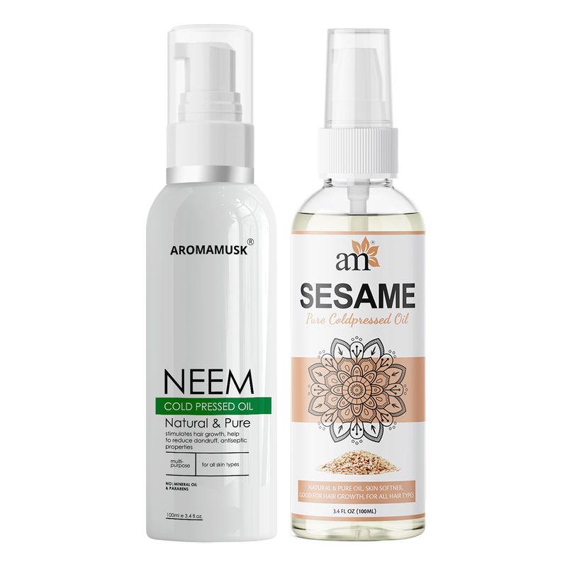 aromamusk organic 100% pure cold pressed neem & extra virgin sesame oil