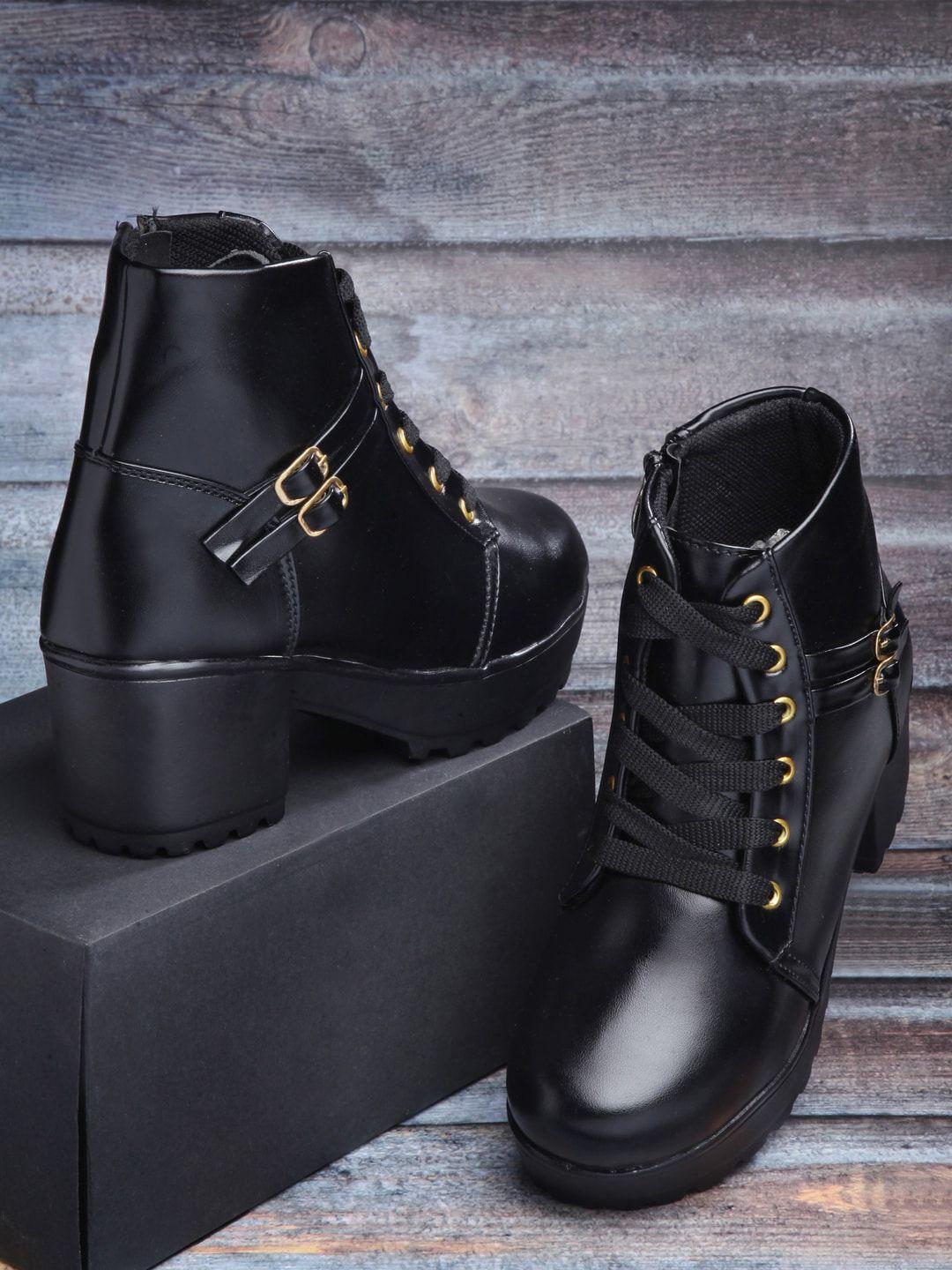 aroom women black block-heel boots