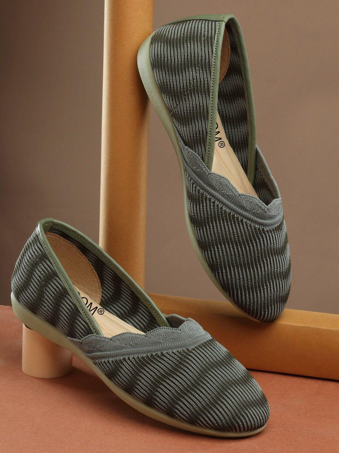 aroom women green striped ballerinas with bows flats