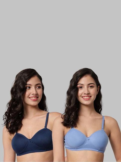 arousy blue & green cotton demi cup bras - pack of 2