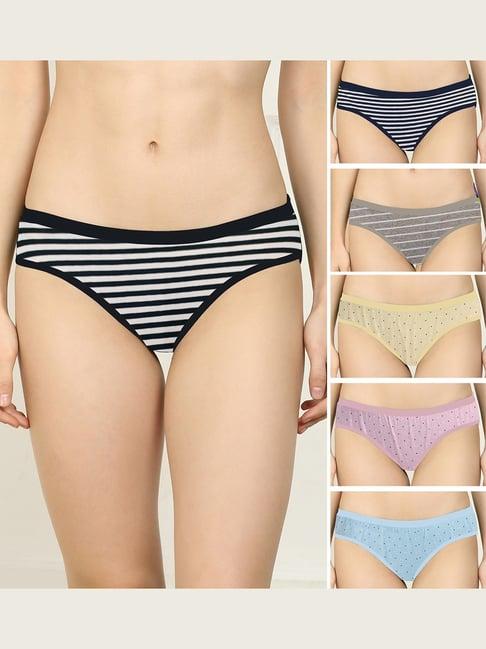 arousy black & blue striped hipster panties - pack of 6