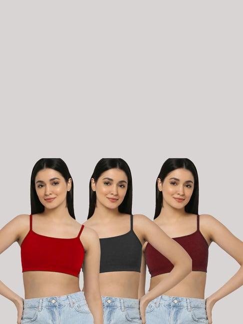 arousy black & red cotton beginner's bra - pack of 3