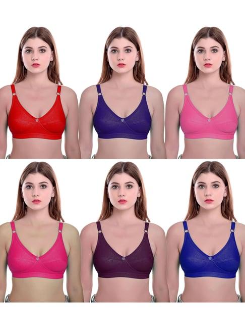 arousy blue & red cotton everyday bra - pack of 6