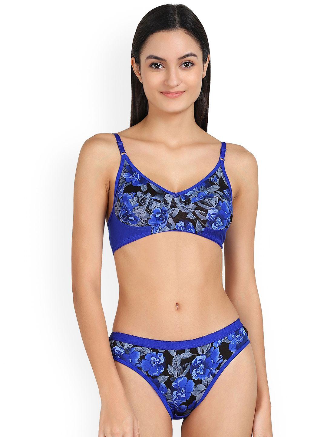 arousy floral printed non padded non wired cotton lingerie set