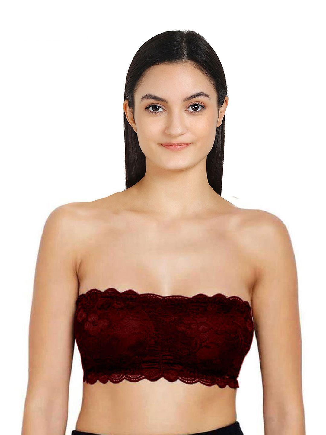 arousy maroon floral lace non-padded tube bra lace tube bra_maroon_30