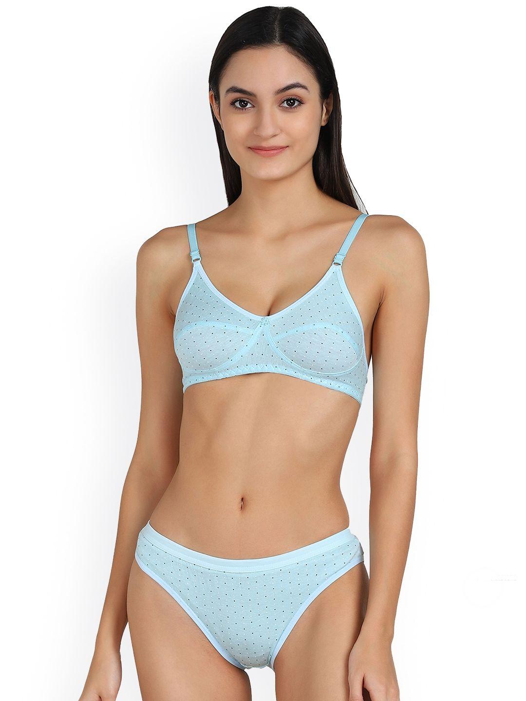 arousy micro dots printed non-padded cotton lingerie set