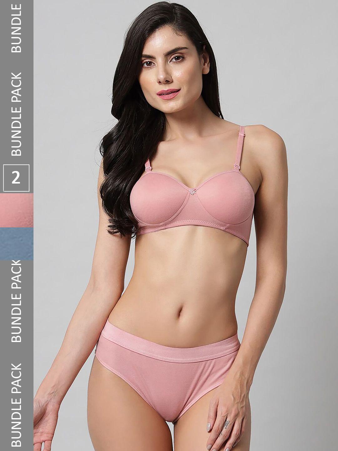 arousy pack of 2 mid-rise cotton lingerie set r_demi set_pink,blue,_30