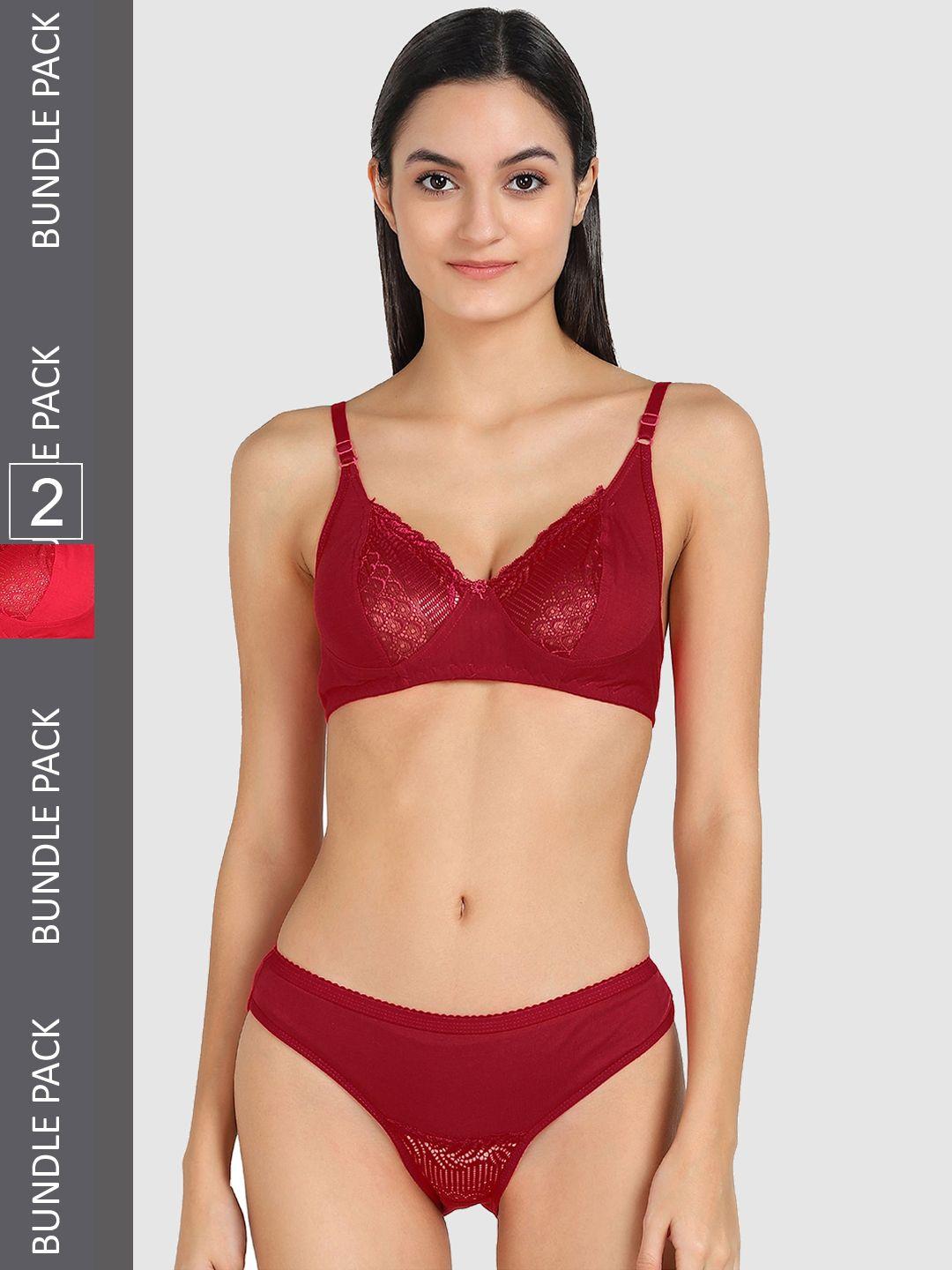 arousy pack of 2 self designed cotton lingerie set yani-set_red,maroon_38